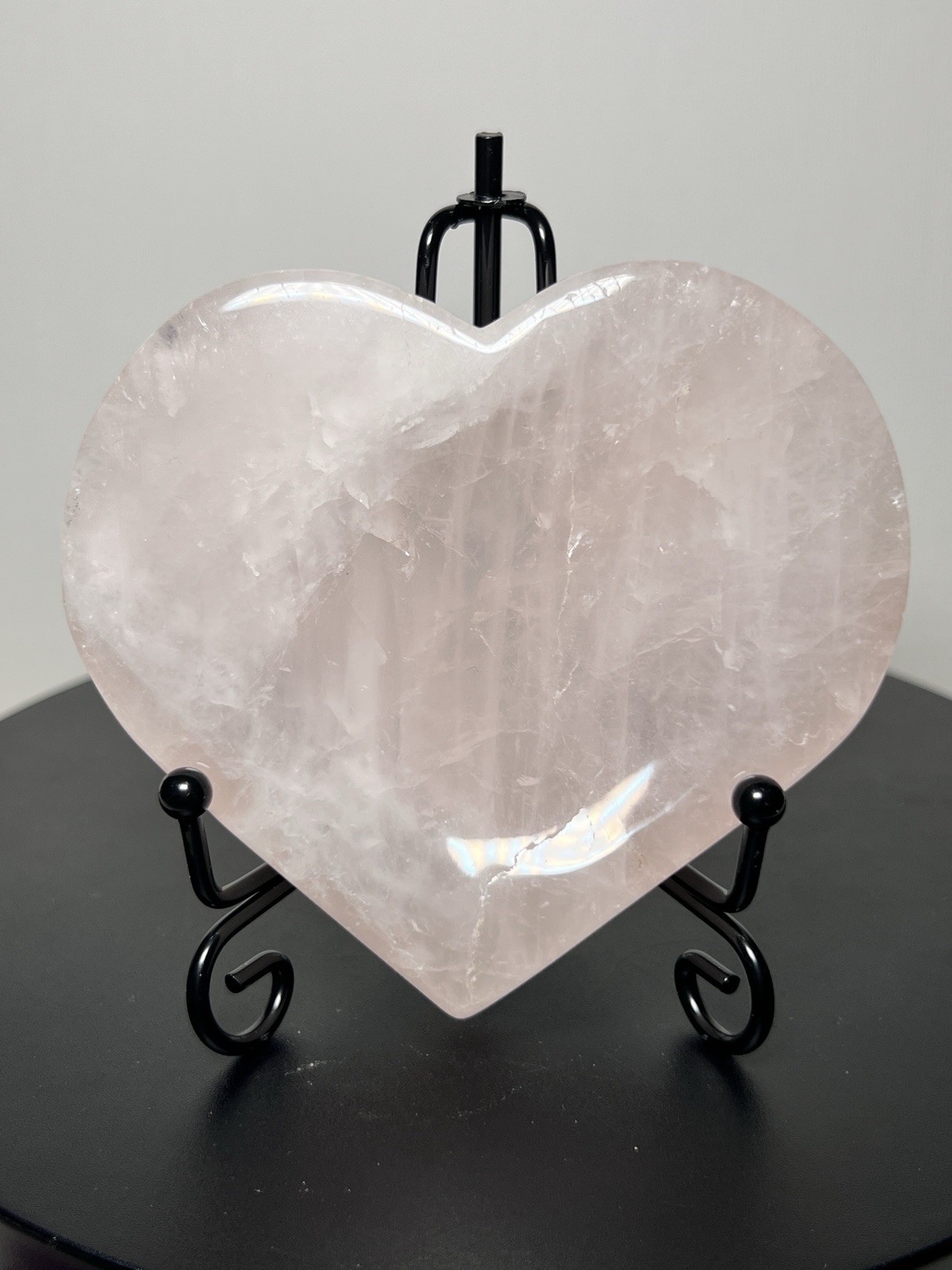 Rose Quartz 4 Piece Set – Heart bowl, Rose, Pyramid, & Sphere (68mm)