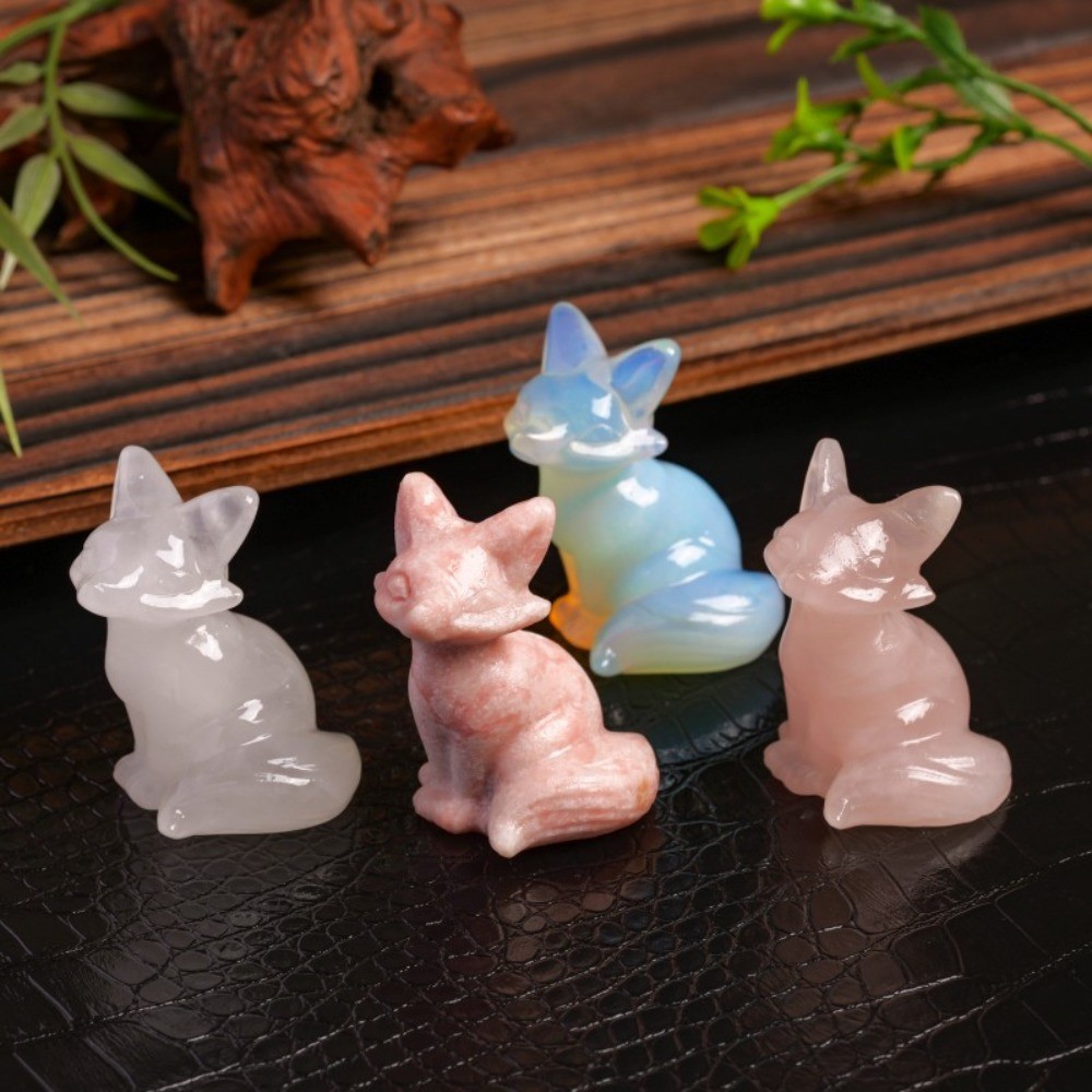 Natural Crystal Fox Carving Figurine Reiki Healing Desktop Meditation random 3pc