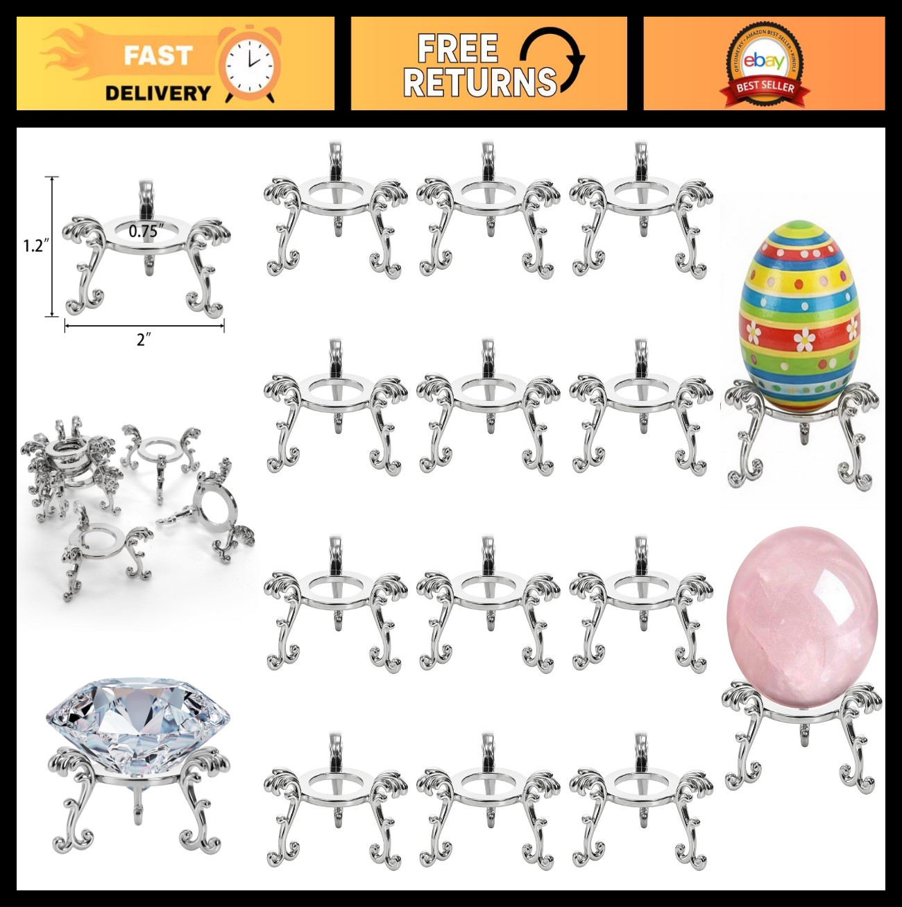 14 Pack Metal Crystal Ball Stand – 2″ Silver Sphere Holders for 40-80mm Display