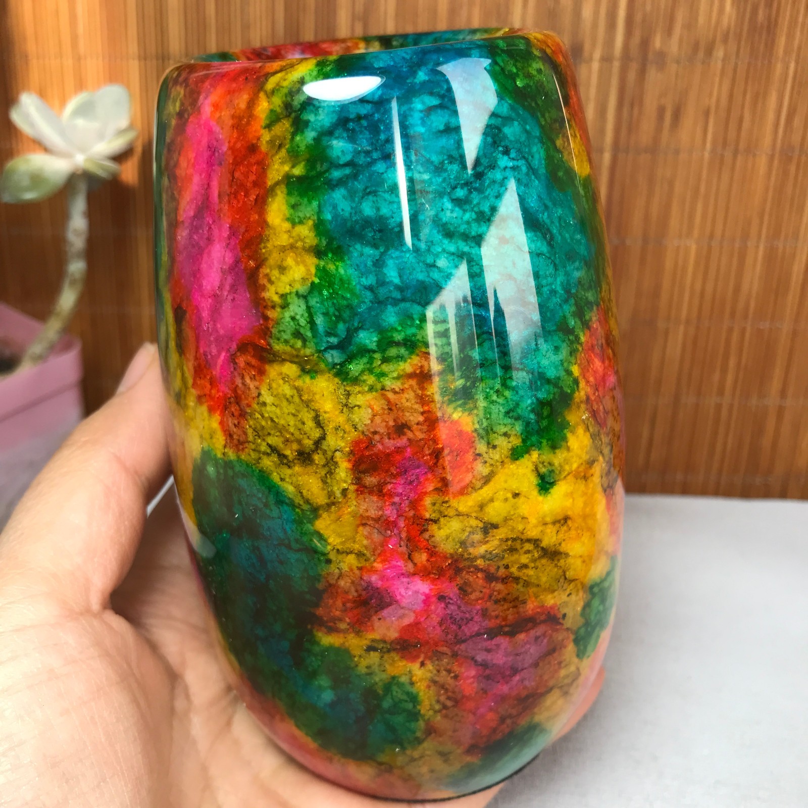 Natural “Seven Colors Jade” vase specimen -Taiwan China 1050g 129mm A3729