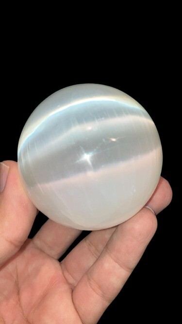 Selenite Crystal Sphere + Stand, LARGE 60 mm (Polished Selenite Crystal Healing)