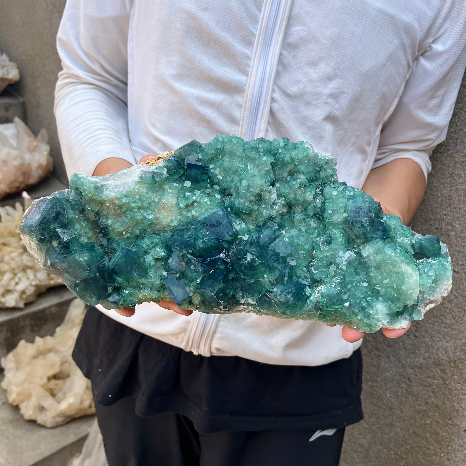7.7lb Large NATURAL Green Cube FLUORITE Quartz Crystal Cluster Mineral Specimen