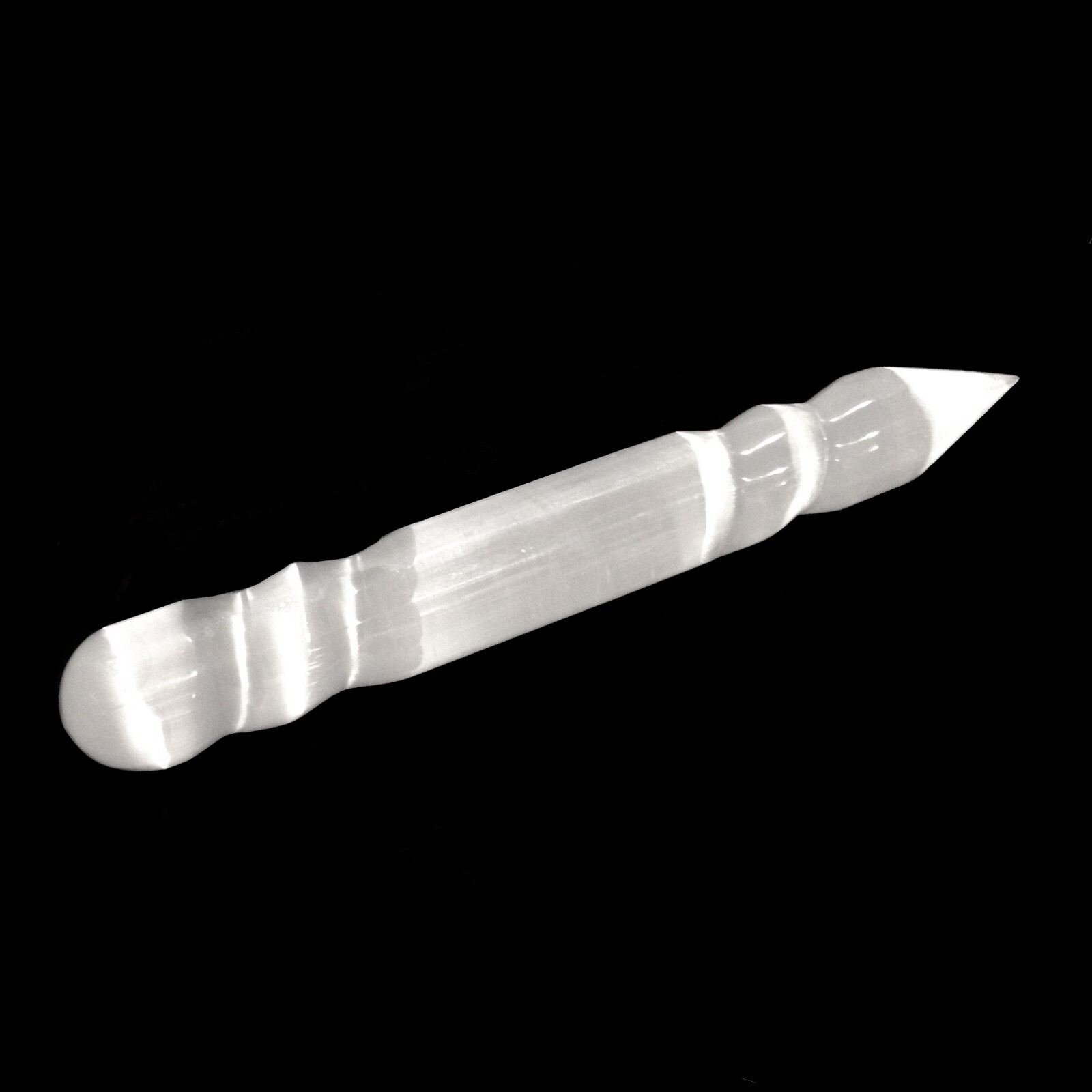 XL Selenite Crystal Massage Wand 8″ Spiral Polished Round Tip CHARGE CLEANSE