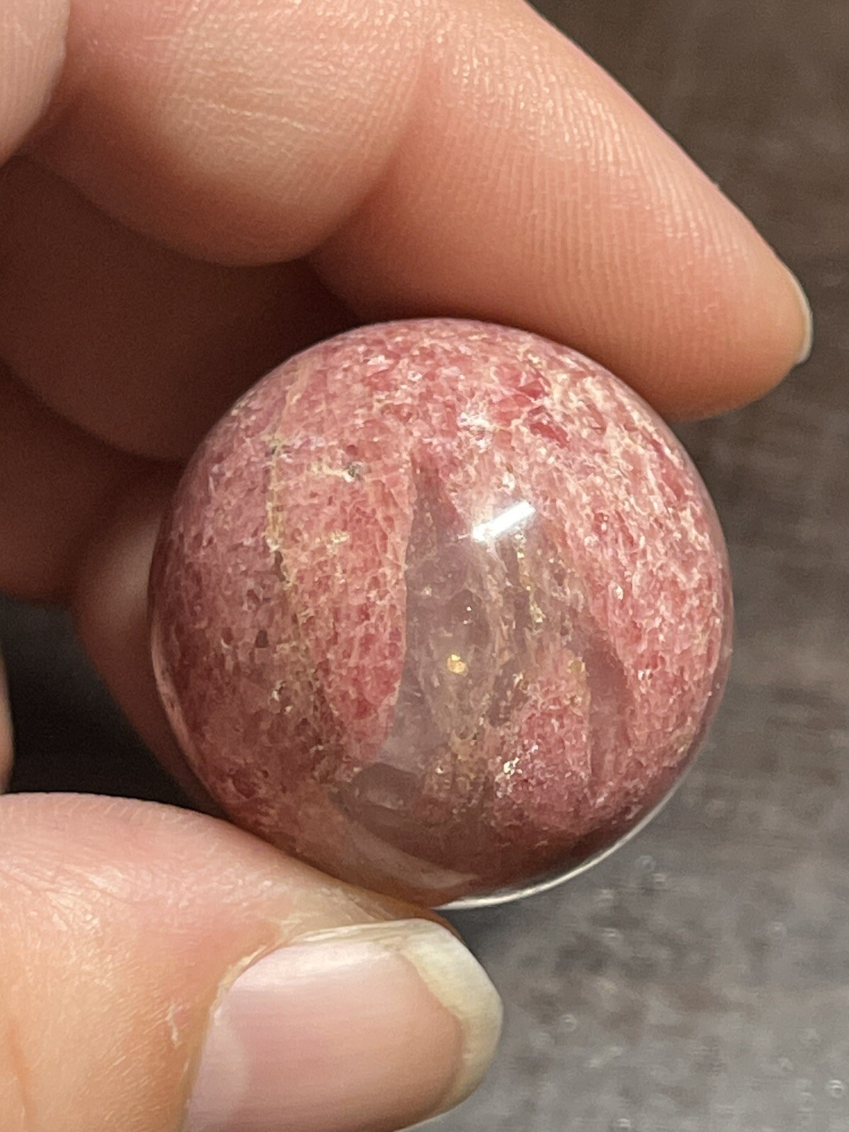 Rhodonite and Quartz Mini Sphere Ball Orb Marble Crystal 26.1mm 30g