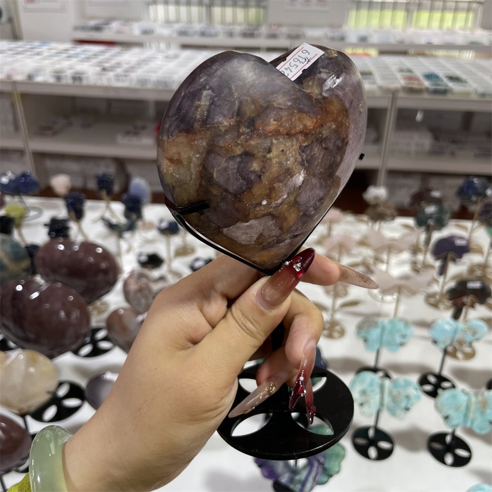 1.3LB 6.6″ Natural Purple Mica Love Crystal Quartz Carving Reiki Home Decor