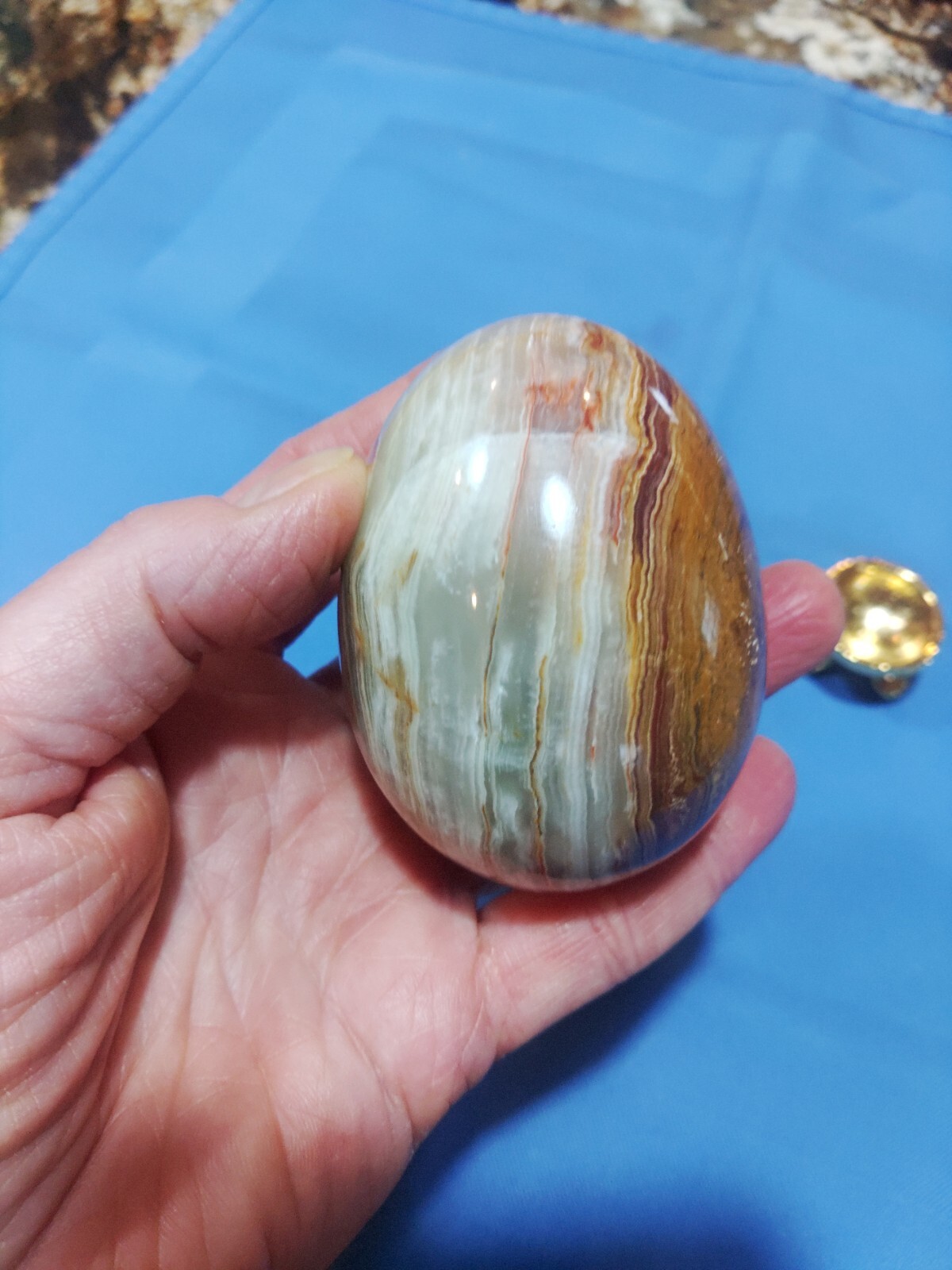 Banded Onyx Egg Natural Stone Polished Agate 9oz Mystic Stone Healing With Stand