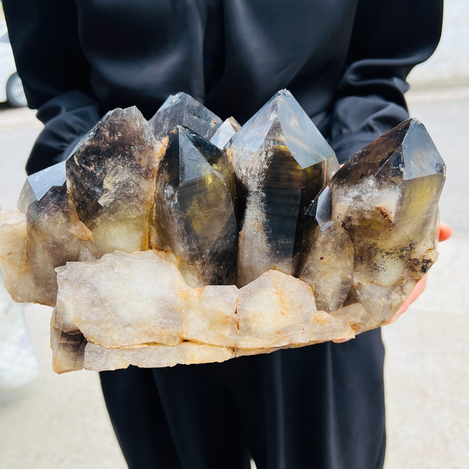 14.3LB natural Crystal black yellow clusters Aura Quartz Crystal Healing