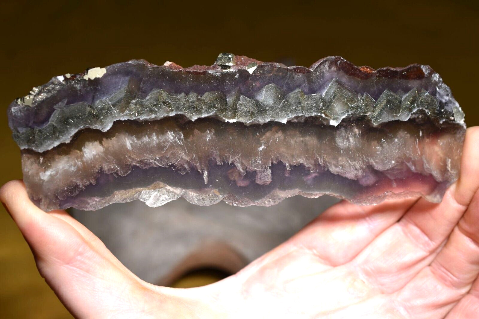 Fluorite With Pyrite & Barite Inclusions Polished Slab From Inner Mongolia China