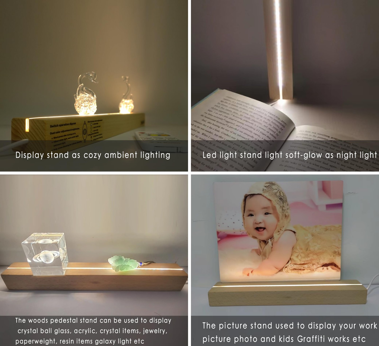 1 Pcs Light Display Pedestal Wooden Rectangle Lighted Base Stand 11.81 Inch D…