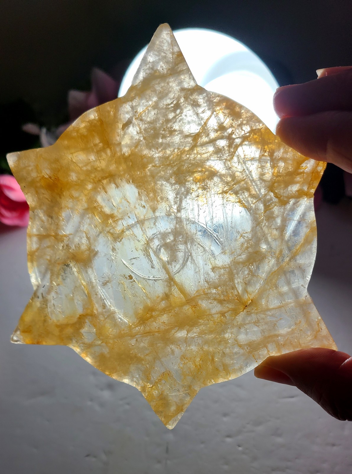 5.3″ A++ 249g Best Golden Healer All Seeing Eye No Evil Crystal Healing Carving