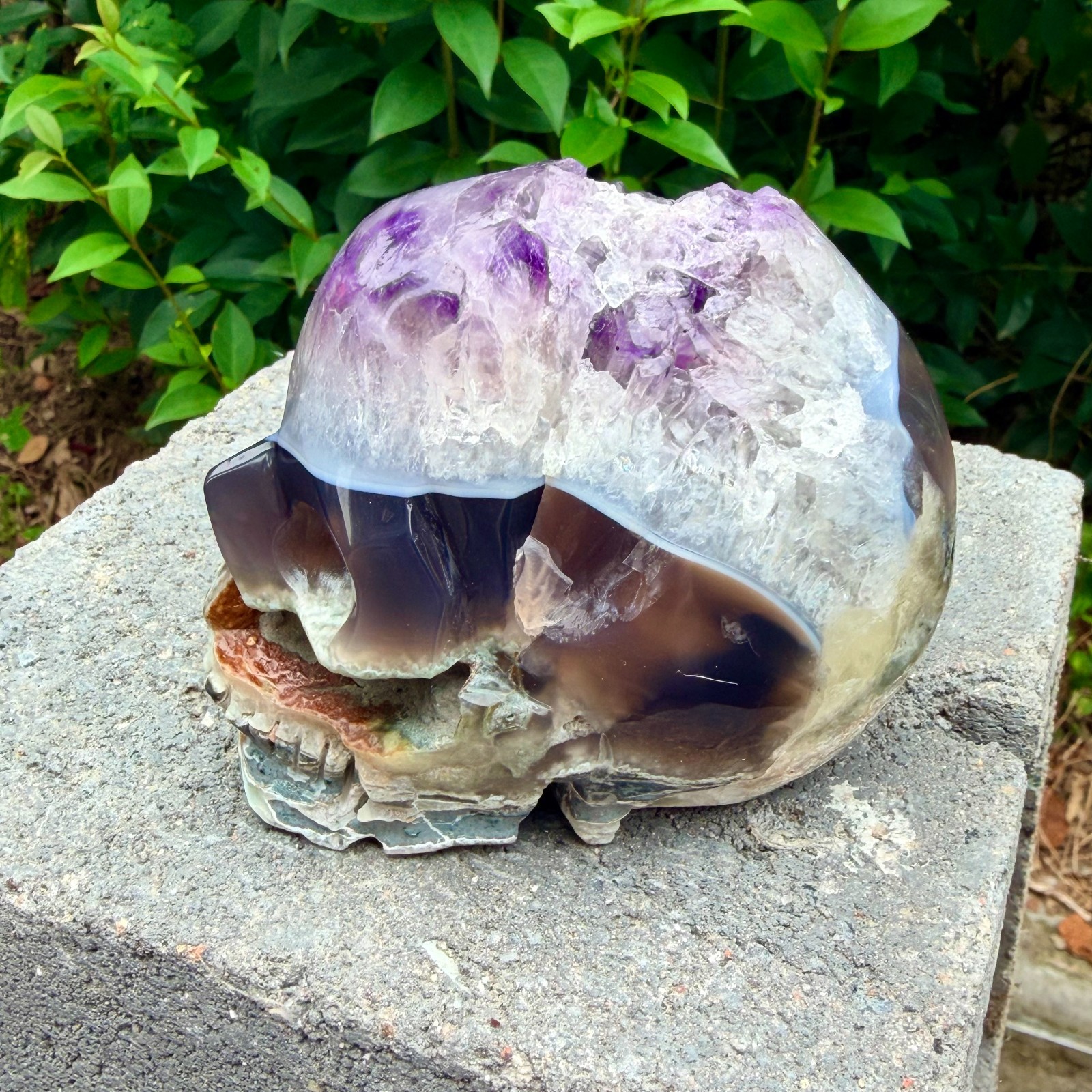 1.84LB Amethyst agate crystal cave skull, Rare hand carved skull specimen