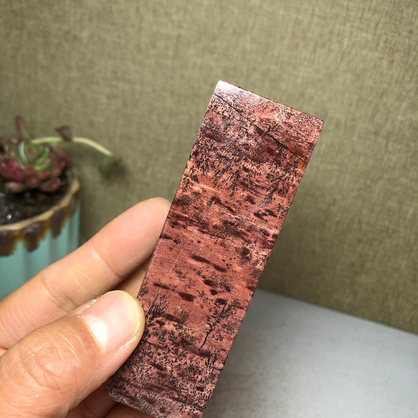 95mm Natural Chinese Painting Stone Quartz Crystal cuboid home decor 211g A3233