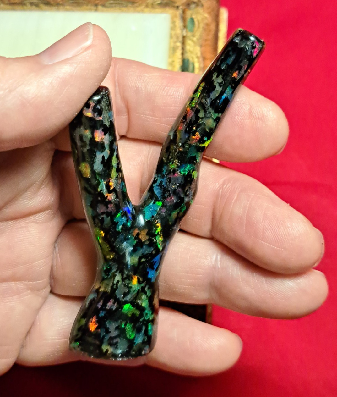 Huge Multicolor Indonesian Wood Opal Fossil Inlaid Mosaic Branch Stands Up