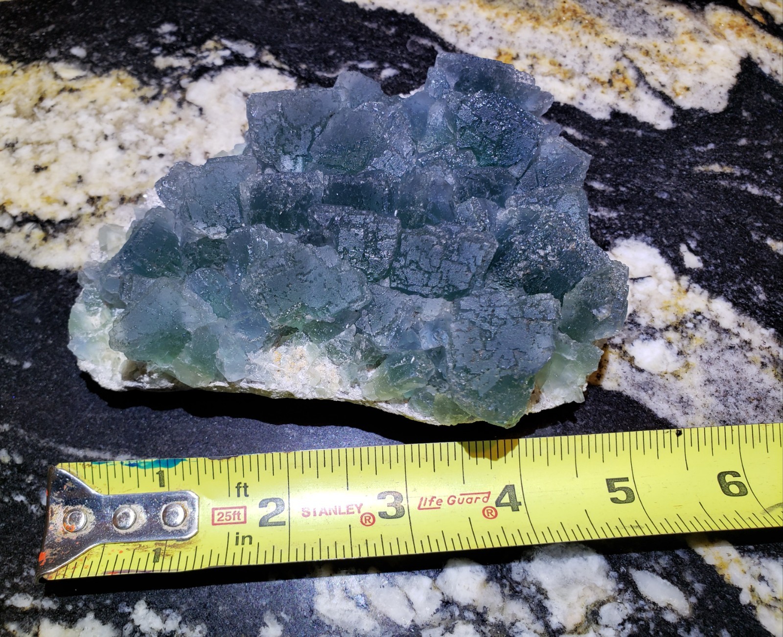 5.25″ Blue Fluorite Crystal Quartz UV on Matrix Specimen, 609g or 1.3 lbs