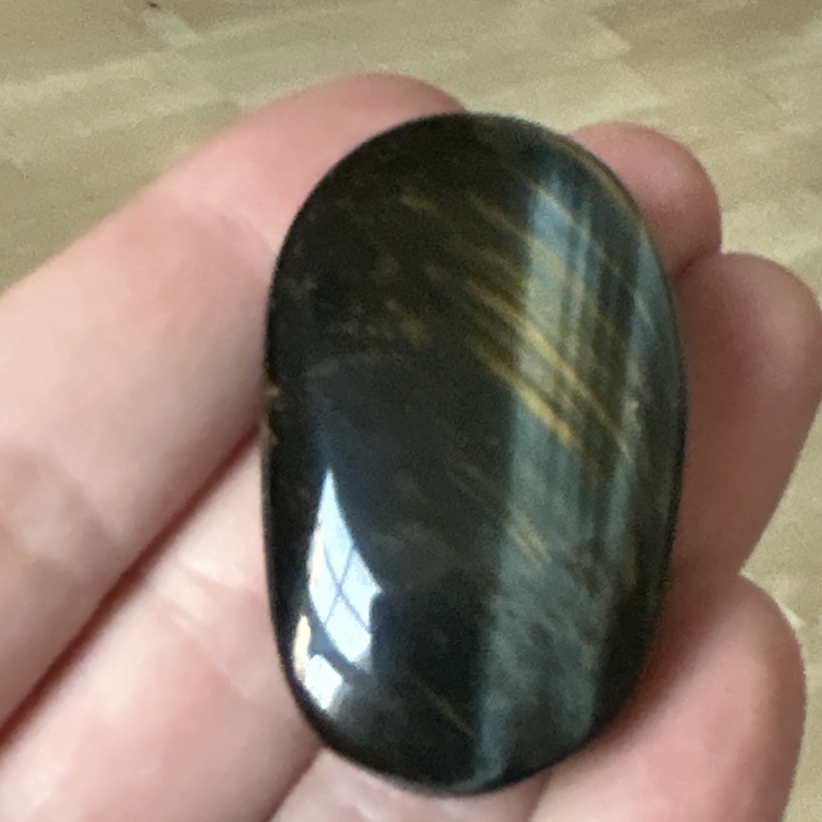 27g Blue Tiger’s Eye Polished Oval Cabochon Palmstone, Brown/Black, Opaque, 1pc