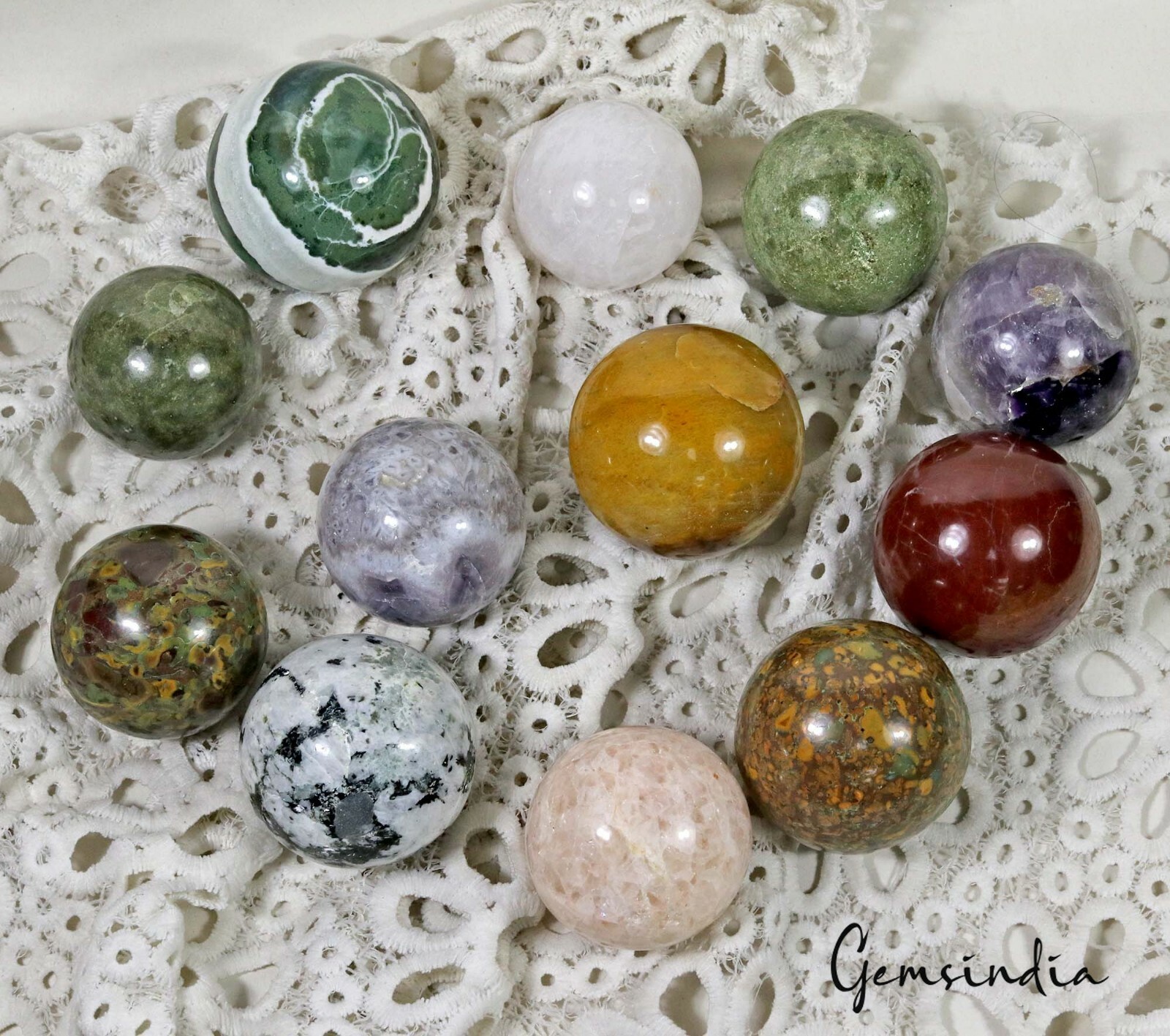 3 Kg 12 Pcs Set Of Multi gemstone Crystal Sphere Ball Polished Healing w/ Stand