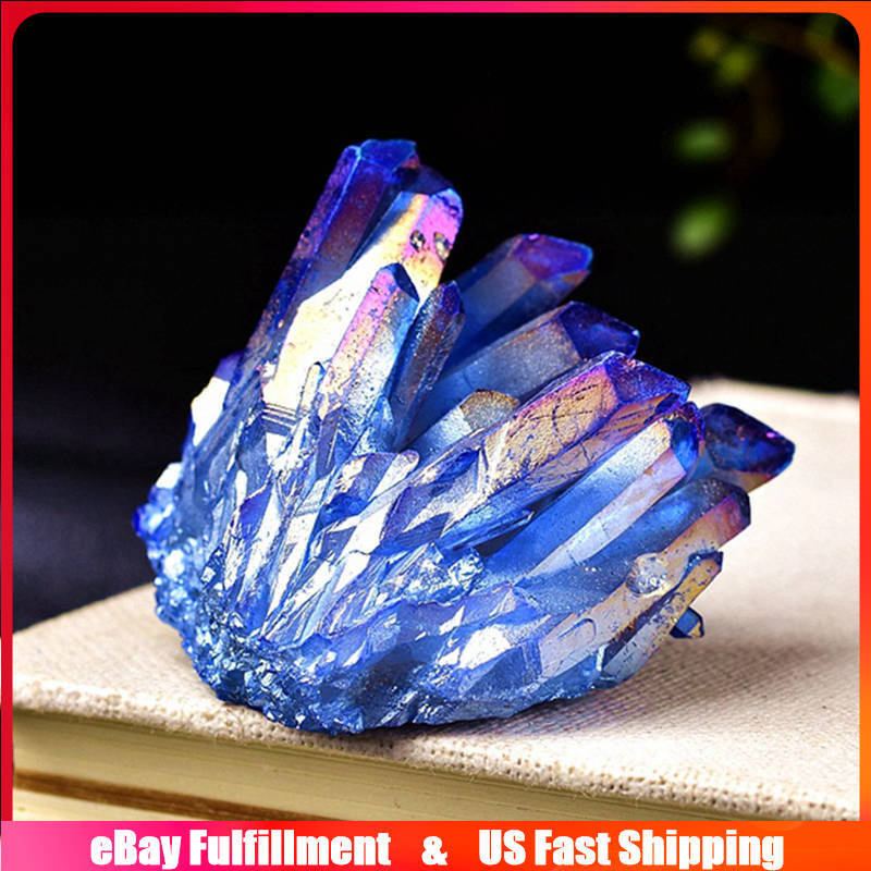 100g Natural Aura Blue Titanium Quartz Crystal Cluster Geode Ore Specimens Reiki