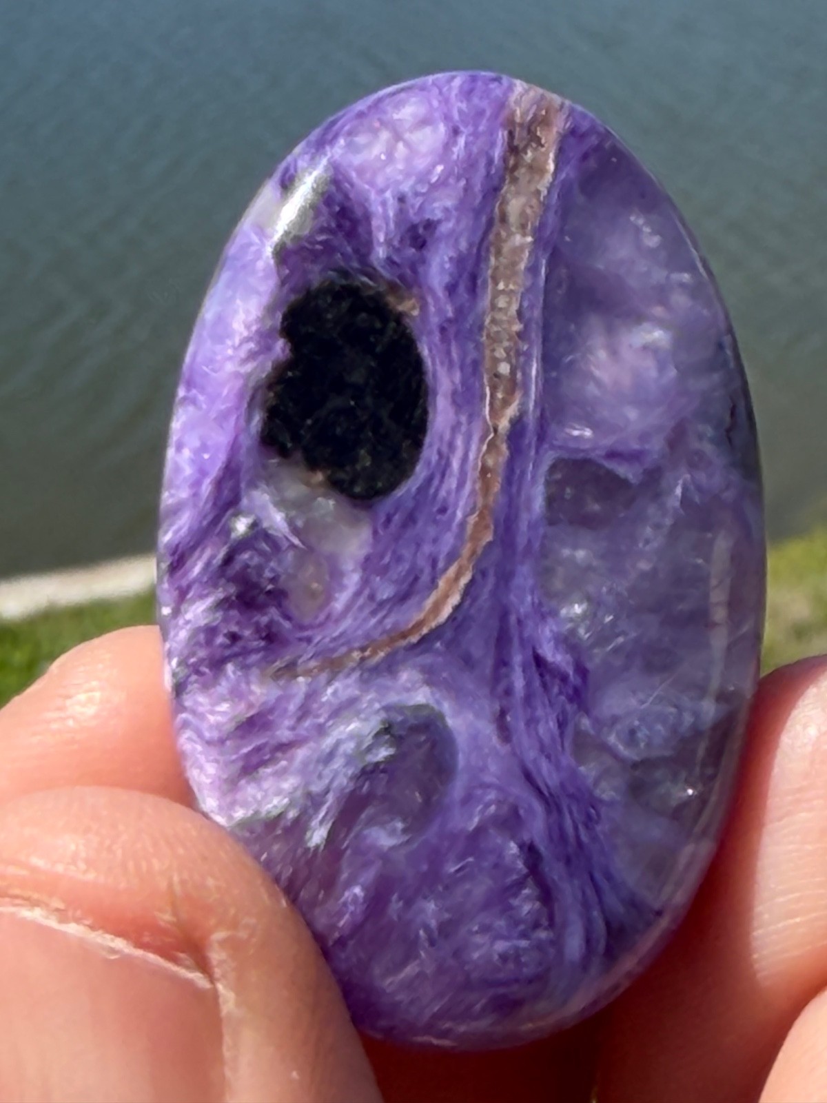 AA Charoite Polished Gemstone Small Palmstone 1 5/8″ 16 Grams Colored By Nature.