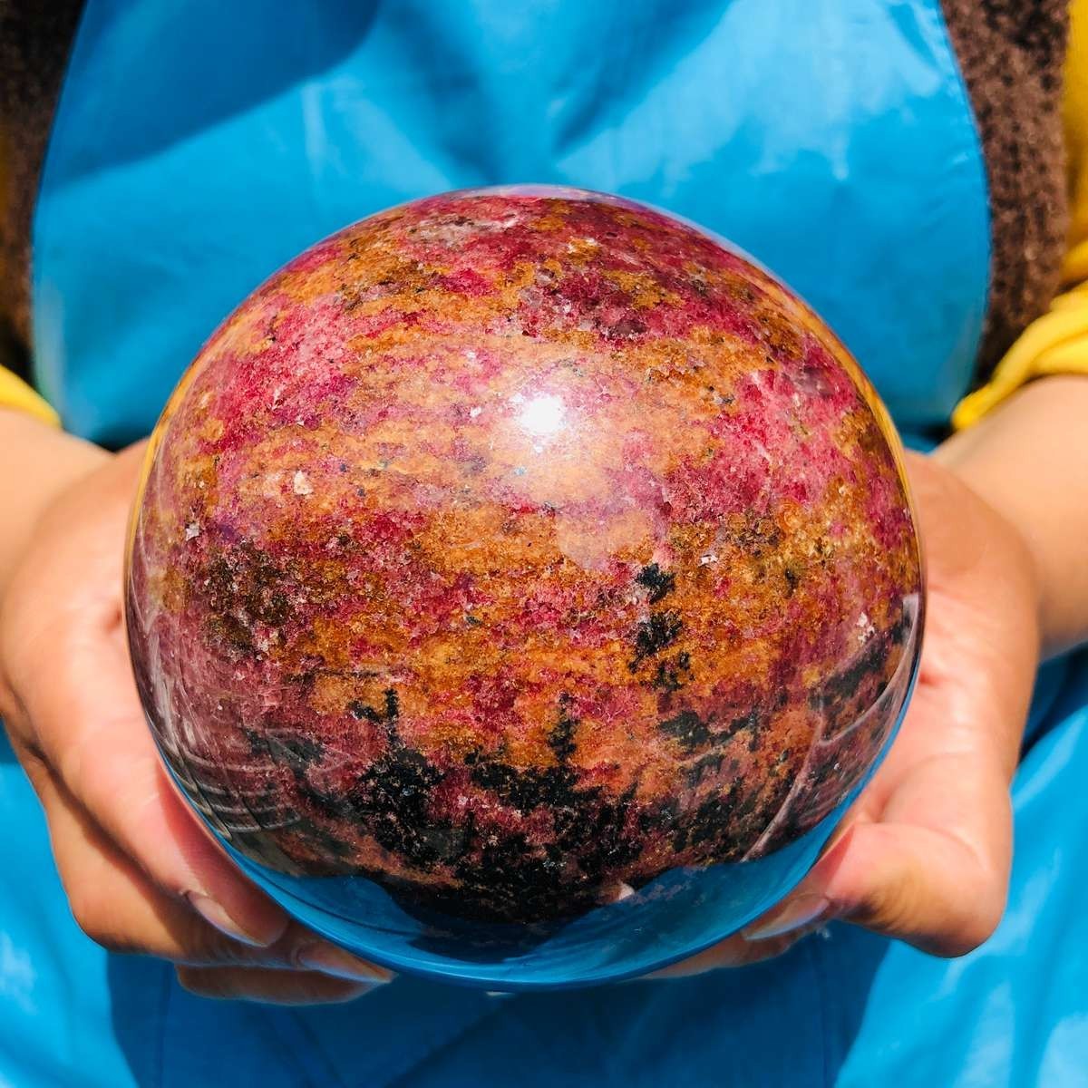 5.65 LB Natural Rhodonite Crystal Sphere Pink Black Healing Gem Stone 4781