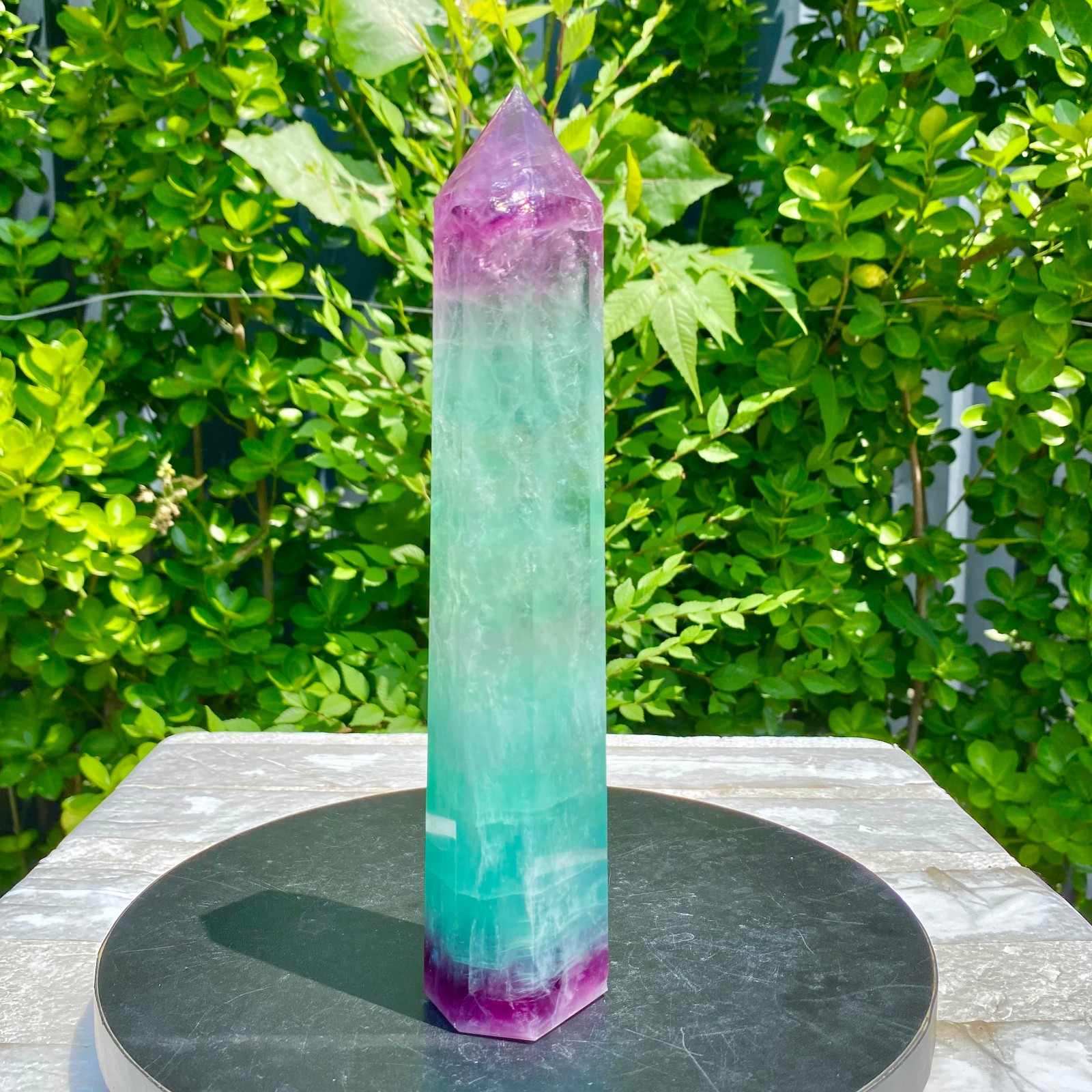 2.09LB Natural Rainbow Fluorite Obelisk Quartz Crystal Wand Tower Point Heal
