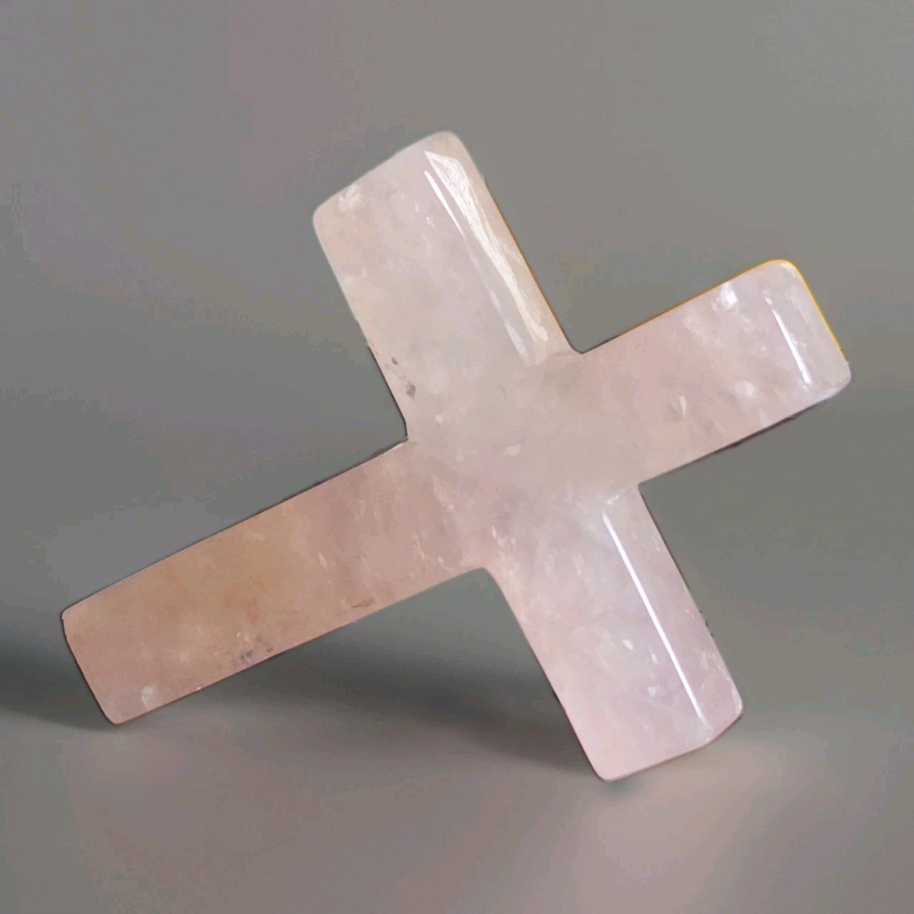 Natural Polished Rose Quartz Hand Carved Cross 194 grams – 5″ Tall – USA