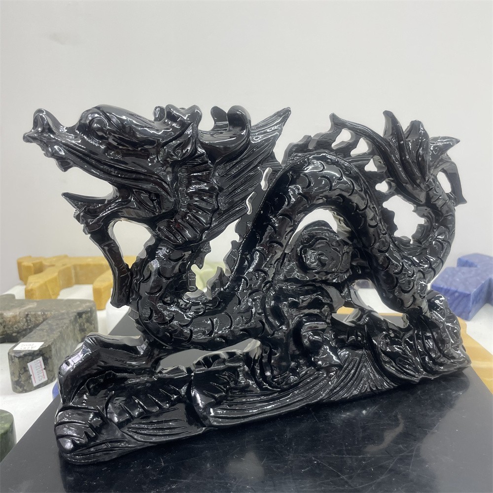8.2LB 11.2″Natural Black Obsidian Dragon Crystal Healing Decor Ornament Reiki