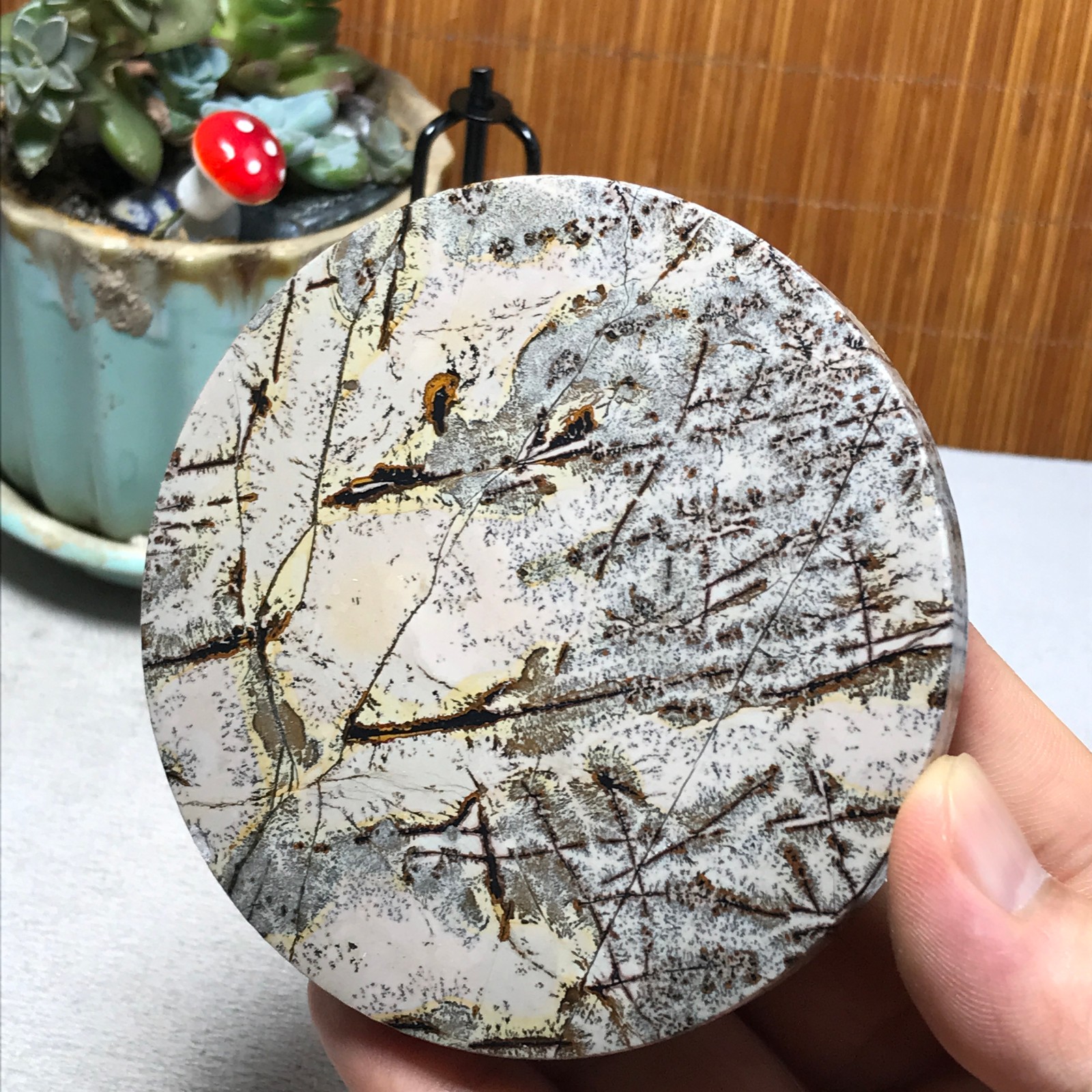 93mm Natural Chinese painting stone crystal ornaments for home decoration A6485