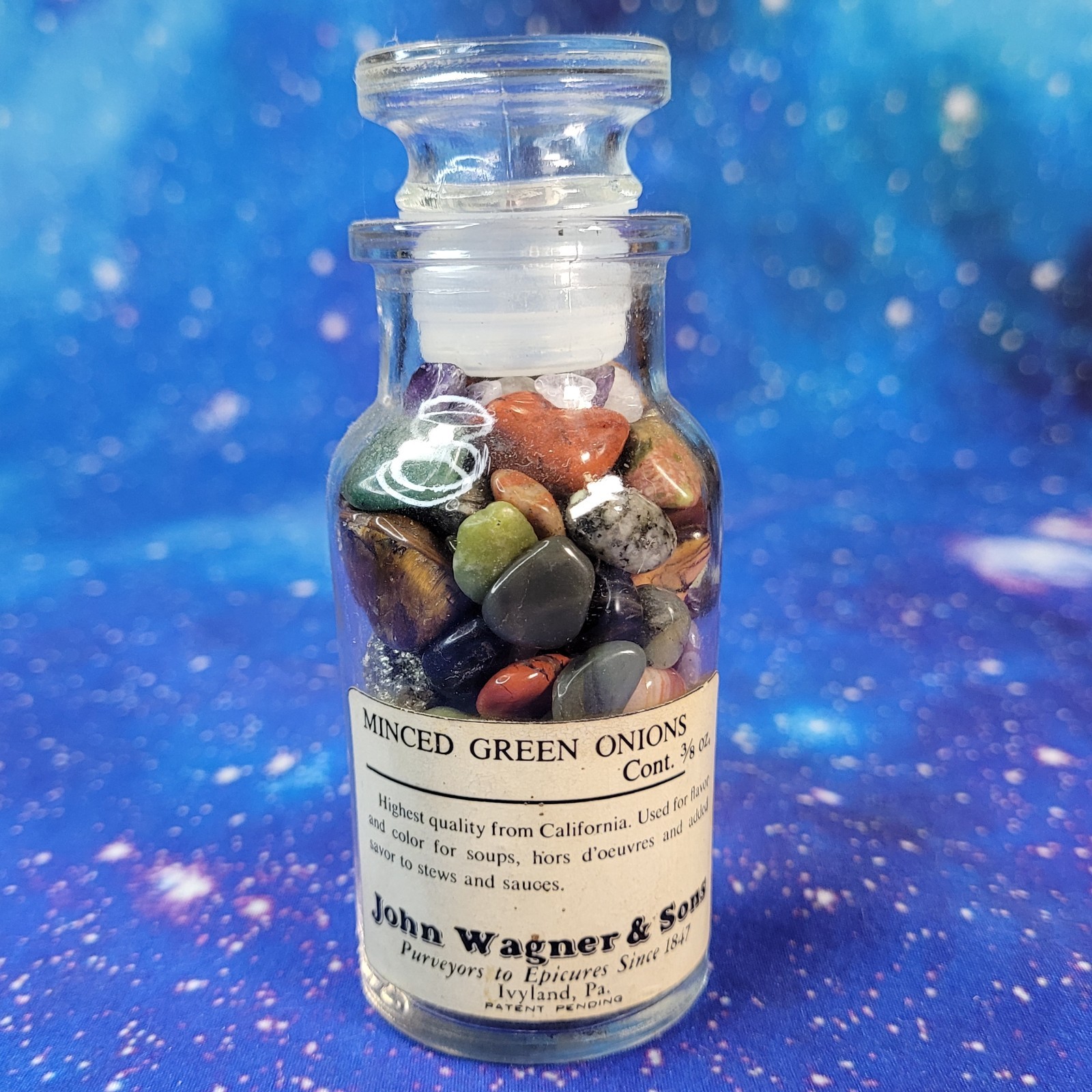 1/4 lb Mixed Crystals in Vintage Apothecary Glass Jar Wagner Spice Tumbles/Chips