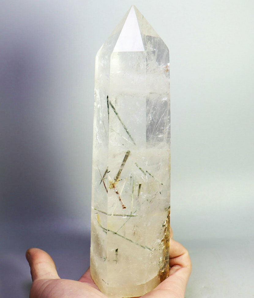 2.0lb Natural Clear Green Tourmaline Quartz Crystal Tower Wand Point Healing