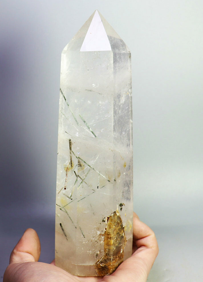 2.0lb Natural Clear Green Tourmaline Quartz Crystal Tower Wand Point Healing