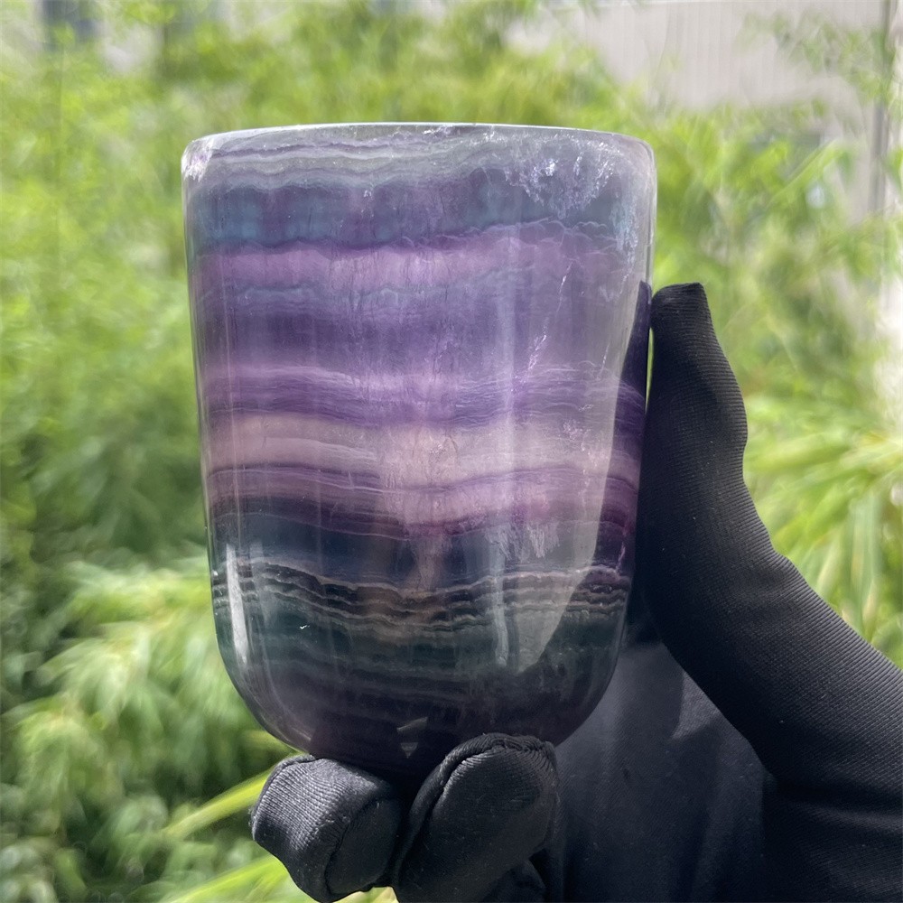 1LB 3.1″ Natural A++Rainbow Fluorite Cup Carved Crystal Reiki Quartz Heal Energy