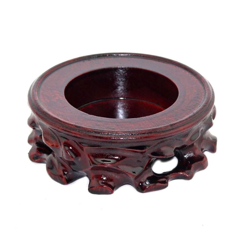 Oriental Asian Stain Malas Wood Crystal Decorative Ball Pedestal Stand