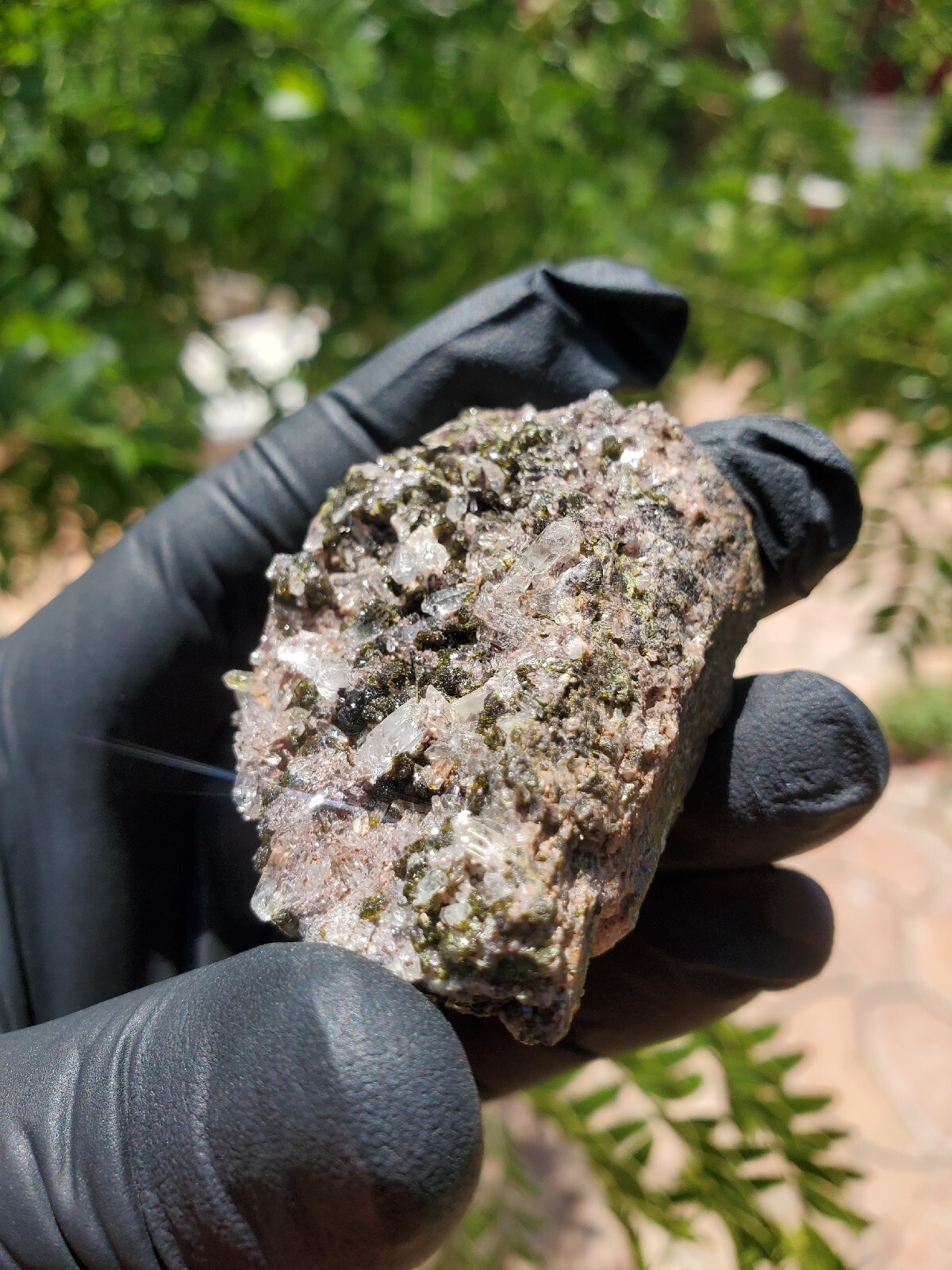 46g Natural Epidote, Super Sparkly Green Epidote with Quartz Specimen B88