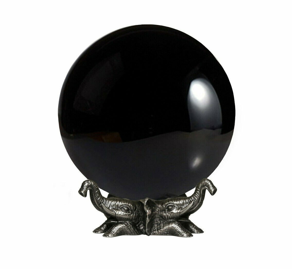 8in Crystal Ball Sphere for Feng Shui, Meditation, Decor, with Elephant Stand.