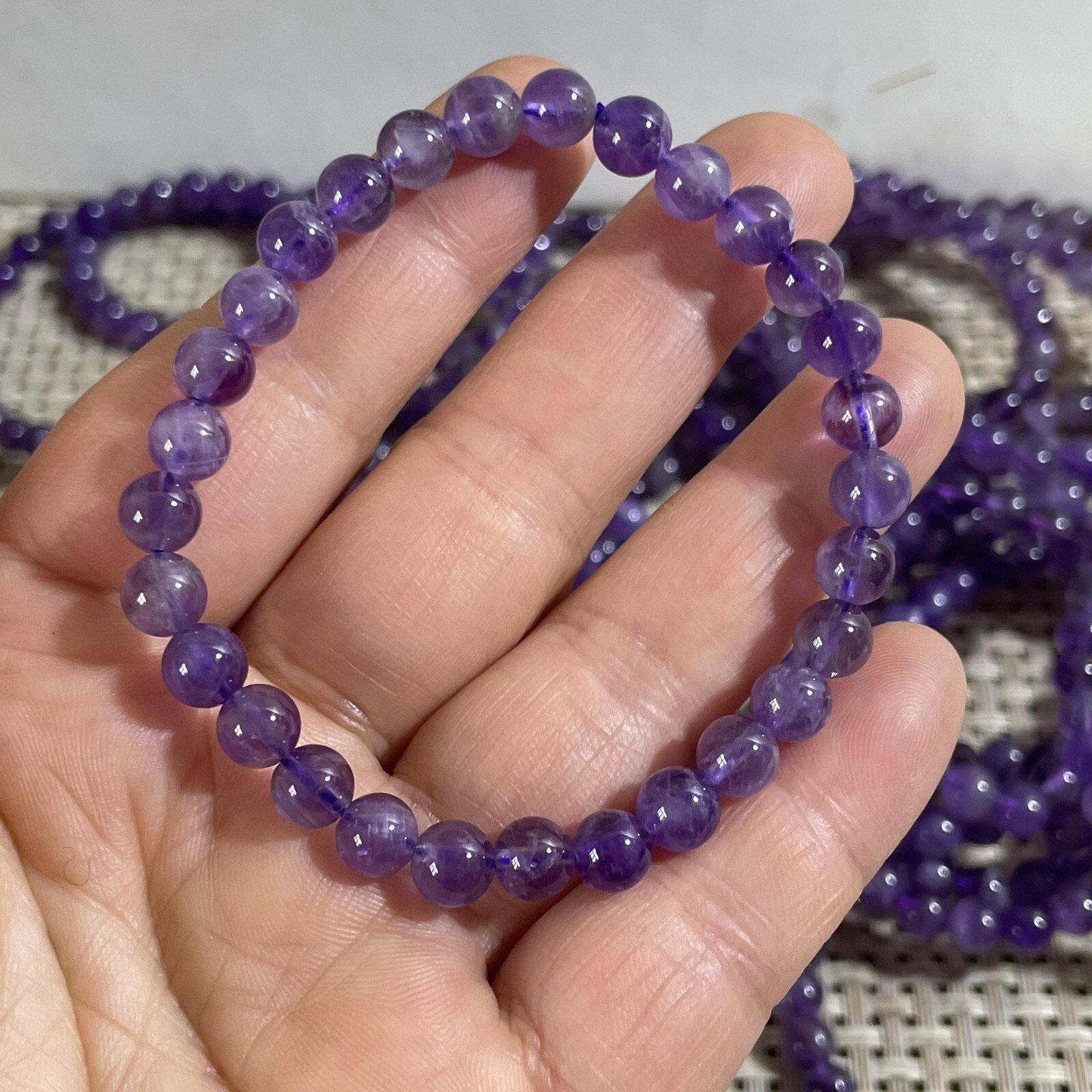 Wholesale 5Pcs Natural amethyst gem stone 6mm Quartz Crystal Stretch Bracelet