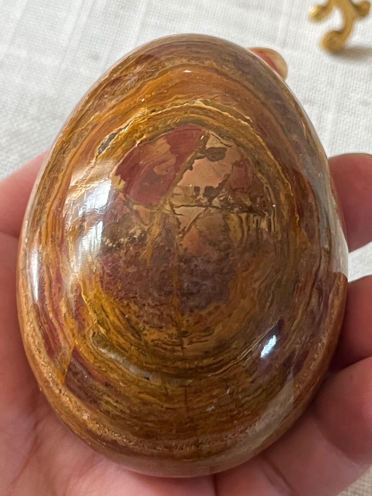 Gold Tripod dragons stand brown and reddish-brown stone Brazilian jasper egg..