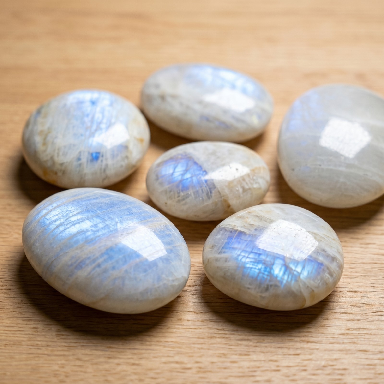 Moonstone Palm Stone 5-8cm Natural Blue Flash Healing Crystal