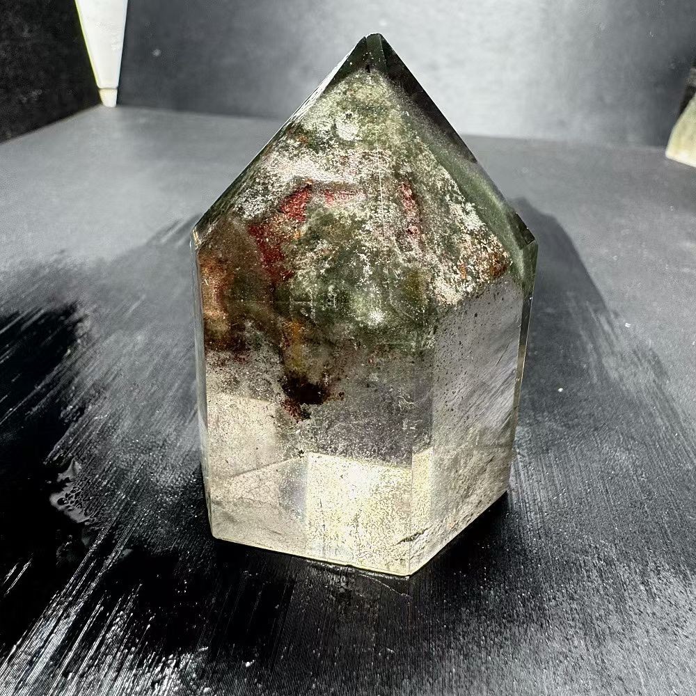 119g Natural Ghost Quartz Obelisk Crystal Energy Tower Point Reiki Decor