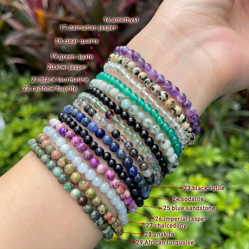 Wholesale Grade A++ Genuine Gemstone 4mm Bead Bracelets Choose -35 Types Stone