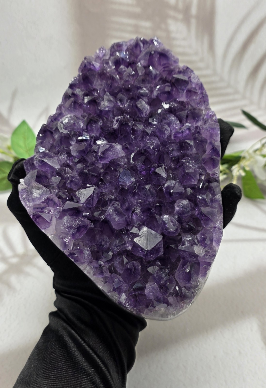 Large Uruguay Amethyst on Black Metal Stand Natural Purple Crystal Display