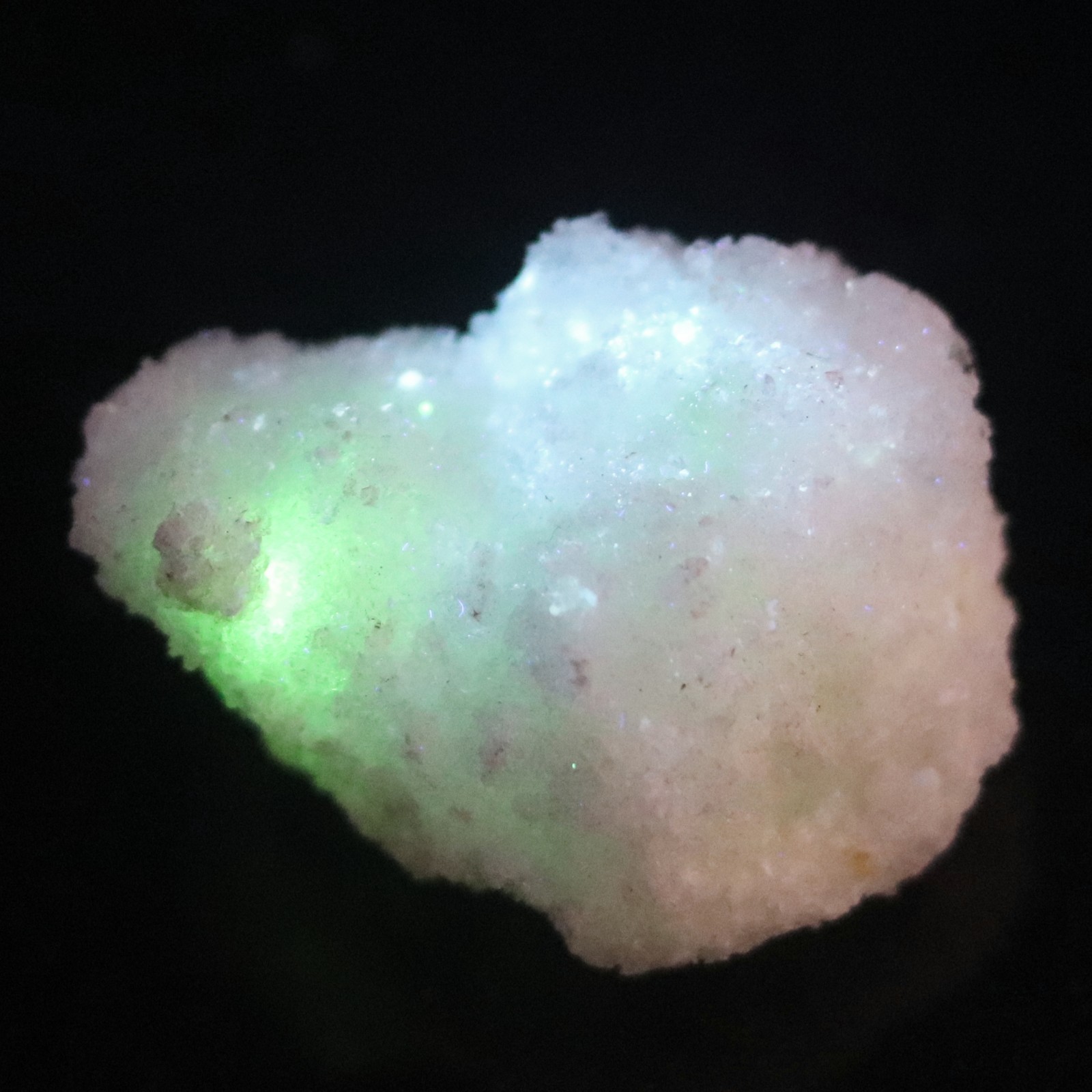 Fluorescent Mineral Specimen: Gypsum Selenite with Novacekite, Mexico (SEL626)