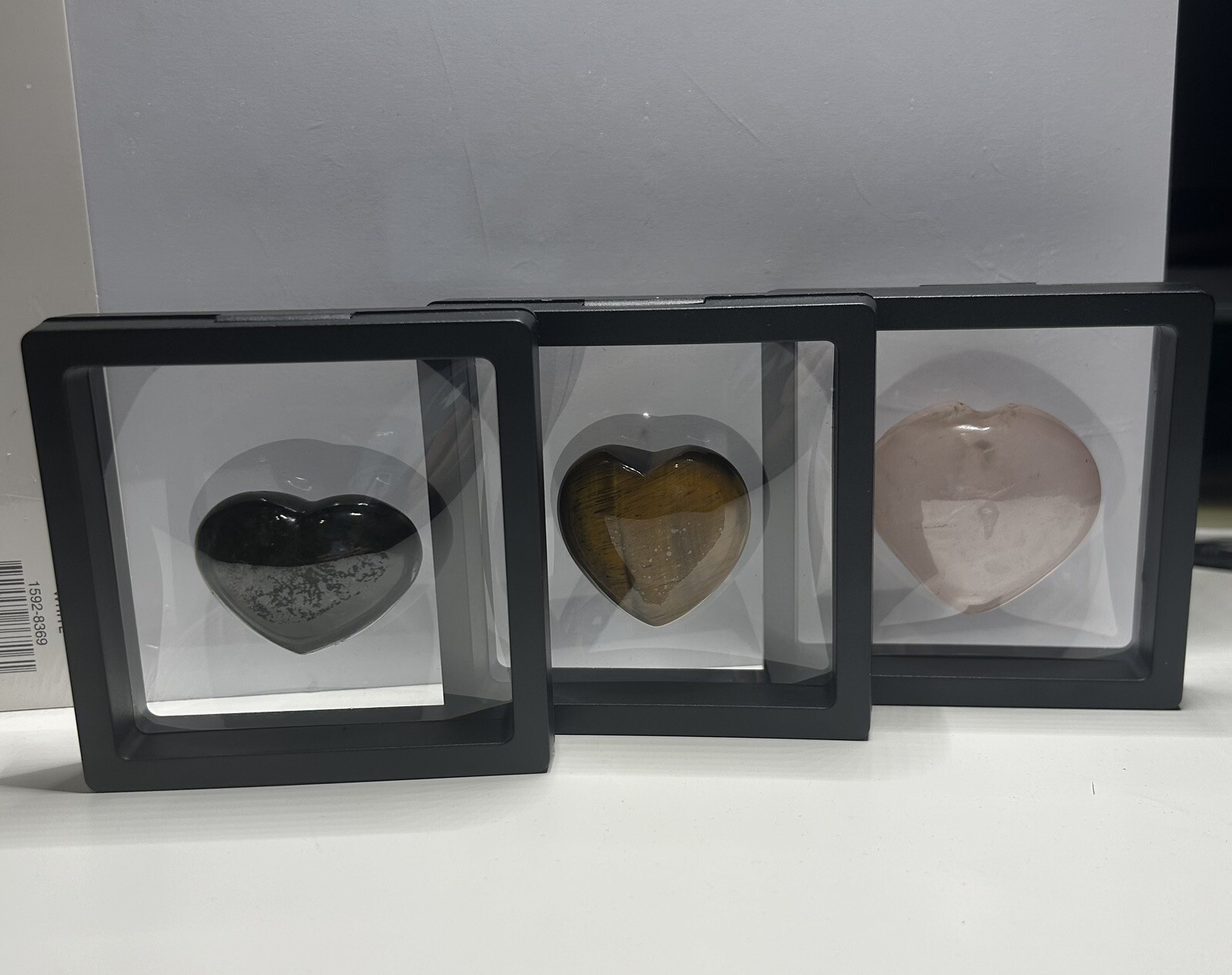 Kalifano Heart Carvings – Set of 3 – Rose Quartz, Petrified Wood & Nephrite Jade