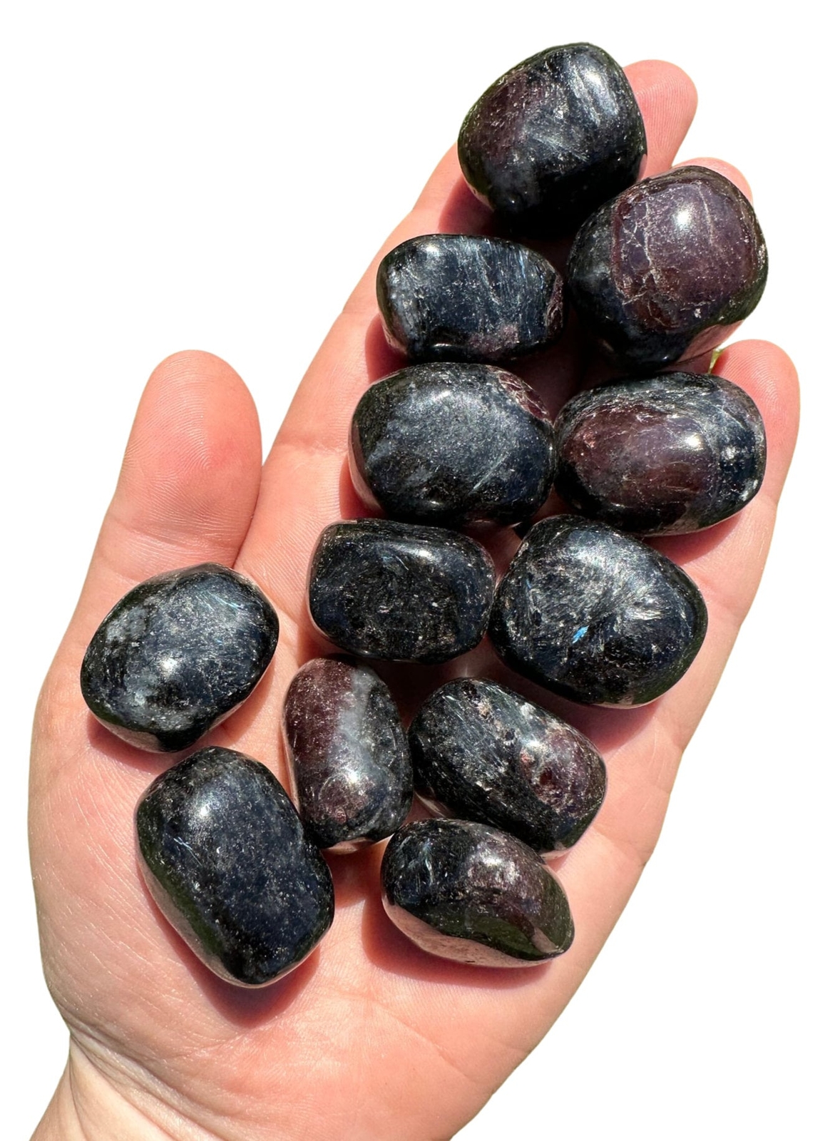 Arfvedsonite and Garnet Tumbled Stone, Natural Arfvedsonite from Canada