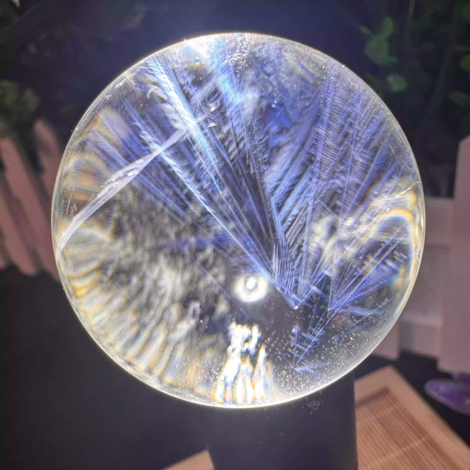 40mm Natural clear crystal sphere Blue needle quartz ball energy Reiki therapy