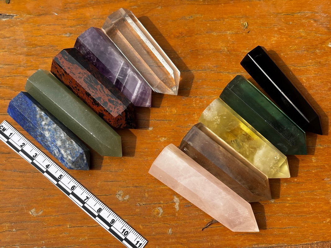 Set of 7 Chakra Healing Crystal Wands Point Faceted Prism Bars for Reiki Chakra