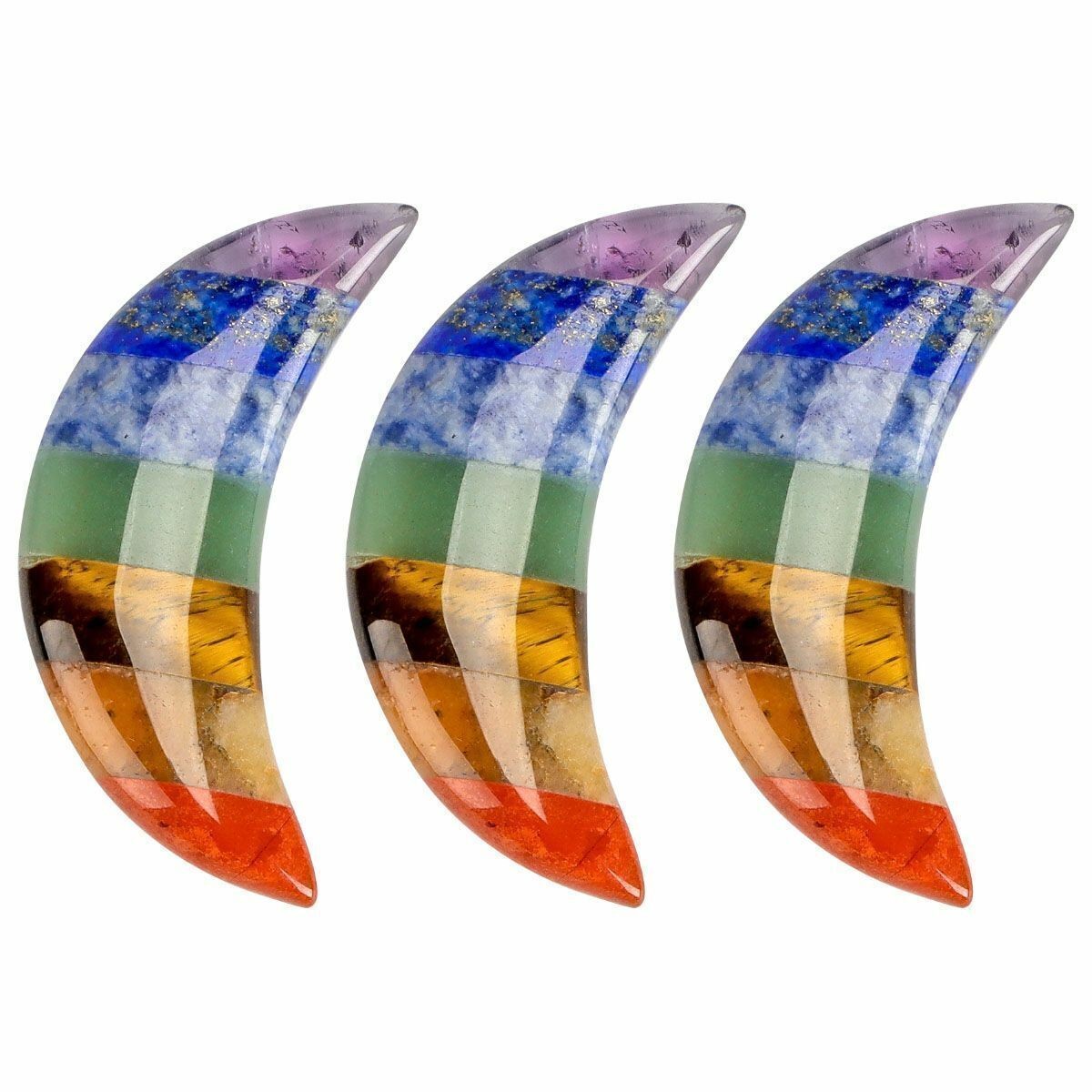 New Natural 7 Chakra Stone Quartz Moon Shape Worry Stone Healing Energy Reiki