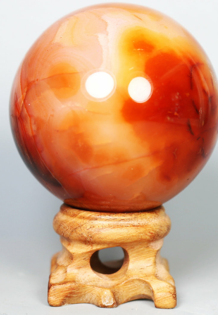 180g Natural Colorful Red Orange Carnelian Agate Geode Crystal Sphere Ball Stand