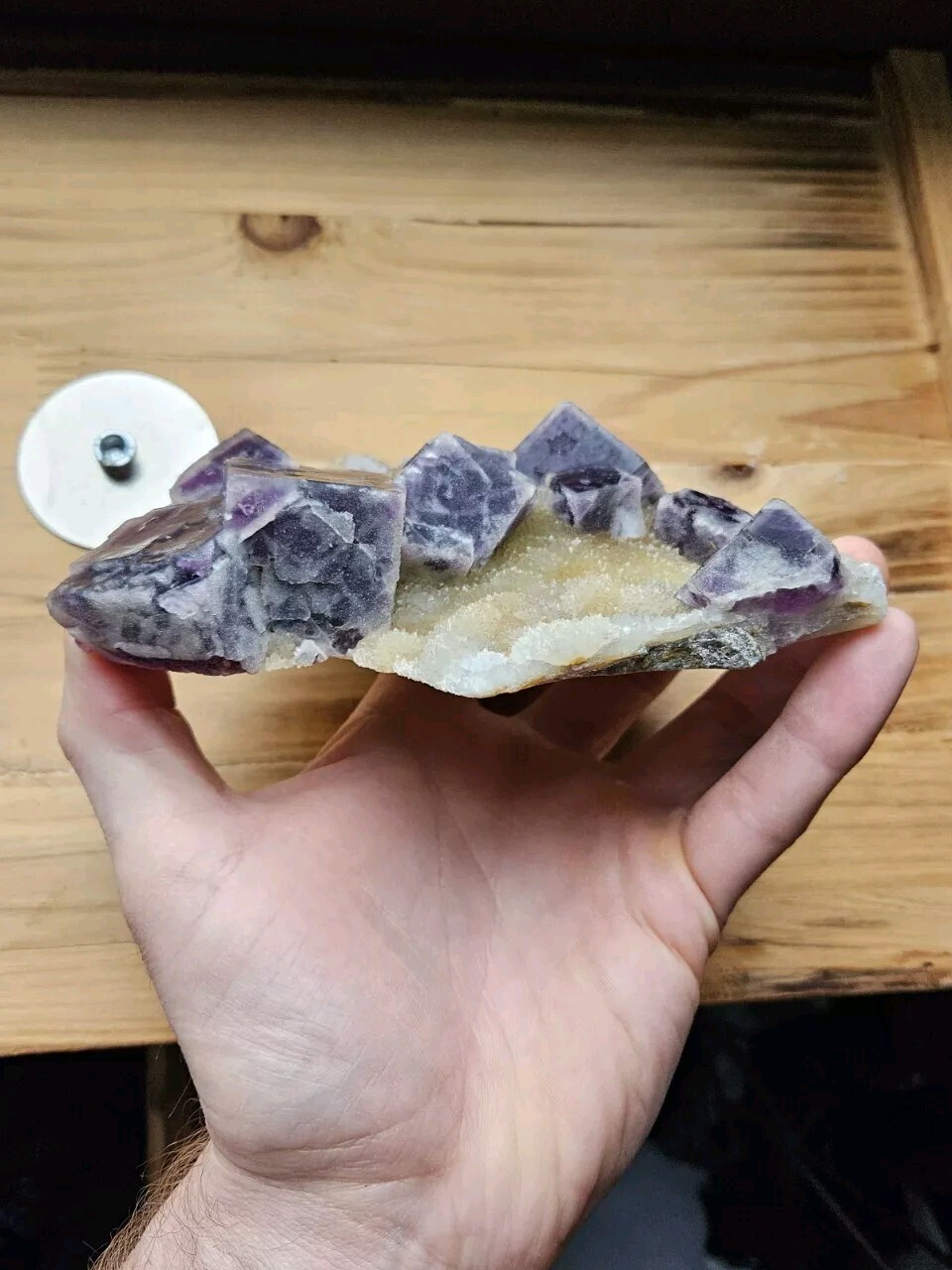 6″ 547g, Purple Sugar Fluorite, Quartz, Ma’Naoshan Mine, China
