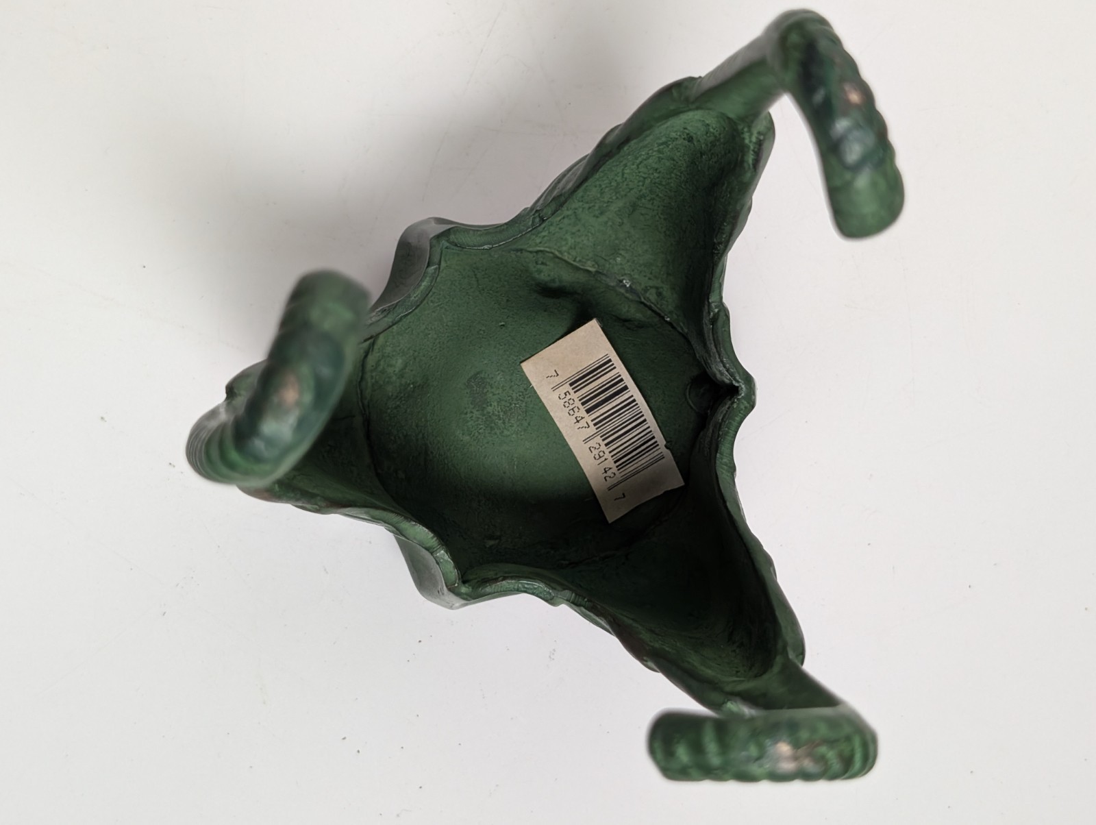 Elephant Head Sphere Stand w Marble Onyx Ball Verdigris Green 8″