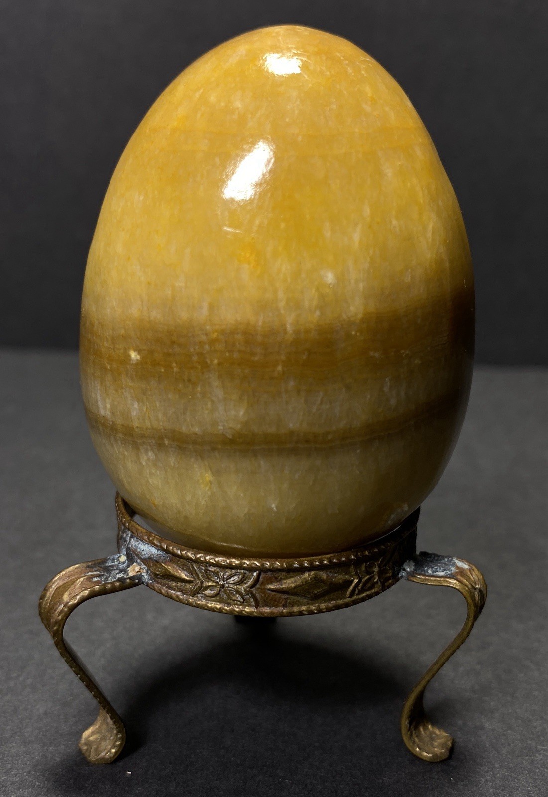 Natural Onyx Stone Egg With Stand Hand Polished Banded Agate Calcite Crystal